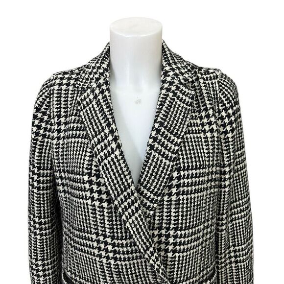 Talbots‎ Wool Blend Notched Collar Jacket Black White Plaid Double Breasted sz 6 - Picture 2 of 9